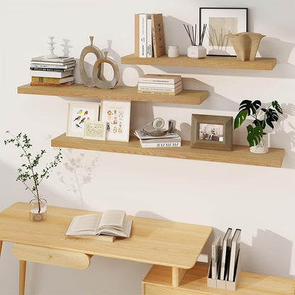 Fun Memories Floating Shelves 55 Inch Long, 8 Deep Floating Shelves for Wall, Large 55 x 8 Display Shelves for Living Room, Kitchen, Wood Deep Wall Shelves for Home Storage, Oak Color, 1 Pack