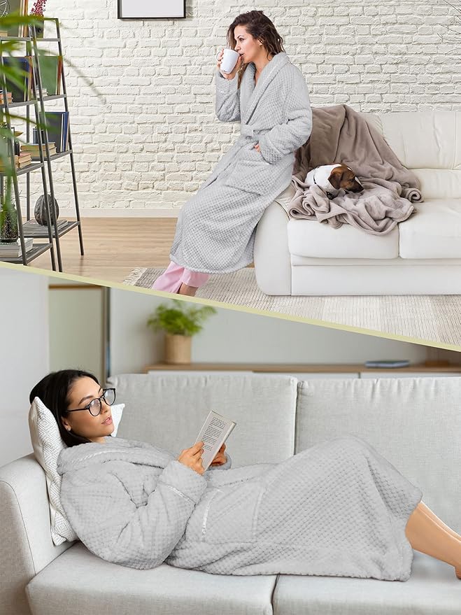 PAVILIA Women Plush Fleece Robe, Soft Textured Bathrobe, Lady Cozy Spa Long Robe