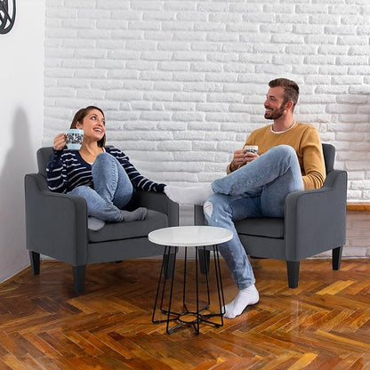 VINGLI Accent Chairs Set of 2 Living Room Chairs Dark Grey Reading Chair for Bedroom Scooped Arm Chair Mid Century Modern Linen Chairs Upholstered Comfy Chair for Apartment, Waiting Room