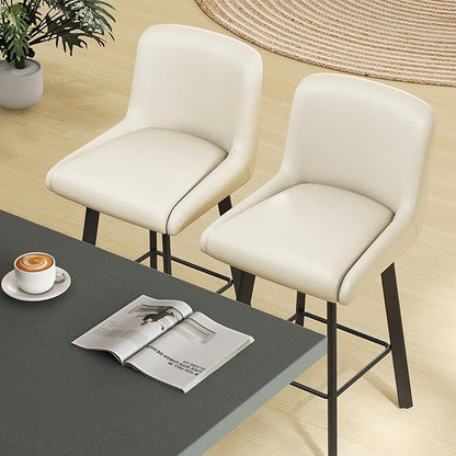 Swivel Bar Stools, 26''H Upholstered Barstools with Backs, Modern Counter Height Bar Stool Chairs for Kitchen Island, Metal Legs (Antique White- Faux Leather, Set of 3-26" H)