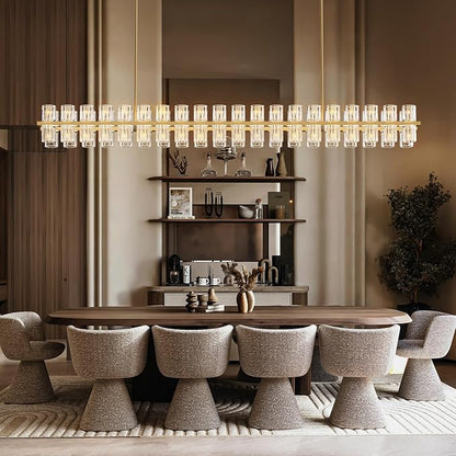 Crystal Brass Rectangular Chandelier Light Fixture,72 in Dining Room Chandeliers Over Table,Modern Chandelier For Living Room,Arcachon Chandeliers,Kitchen Island Chandelier,Includes 80xG4 Bulbs