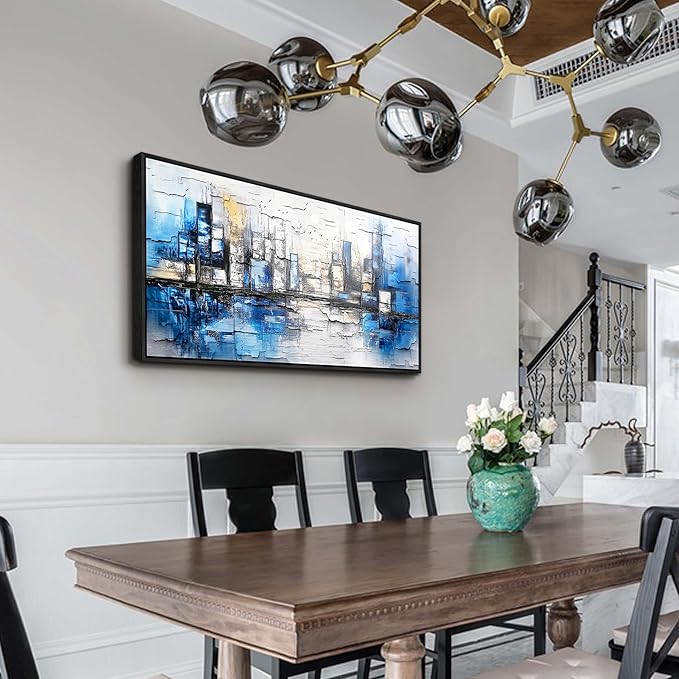 ZUITINGHUA Black Framed Canvas Wall Art For Living Room Wall Decor For Bedroom Office Wall Decorations Blue Landscape Paintings Abstraction Pictures Artwork Room Aesthetic Home Decor 20x40 In