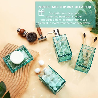 Teal Blue Beach Bathroom Accessories Set with Toothbrush Holder, Soap Dispenser, Tumbler, Soap Dish, Turquoise Bathroom Decor,Acrylic (Teal-4pcs)