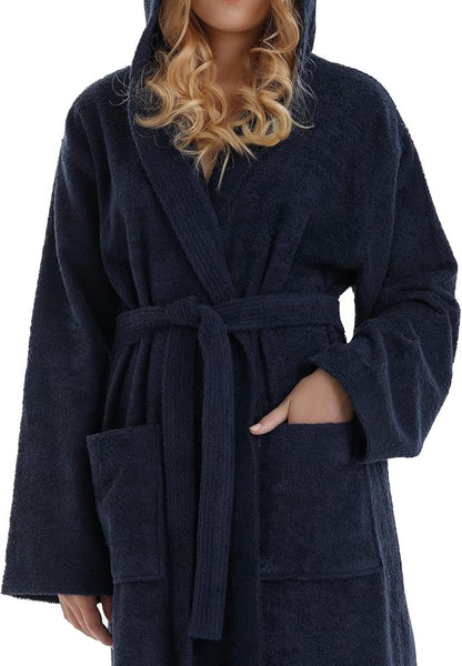 Arus Women's Pacific Hooded Turkish Cotton Bath Robe with Full Length Options