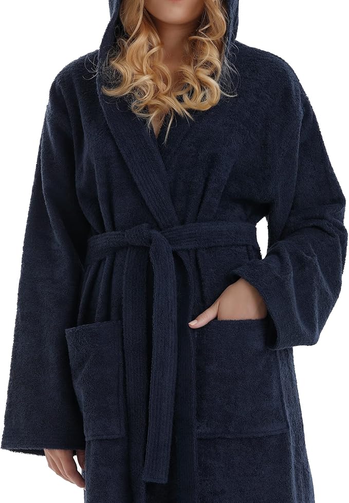 Arus Women's Pacific Hooded Turkish Cotton Bath Robe with Full Length Options