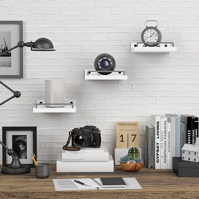 Small Floating Shelf, 6X6 Inches Farmhouse Wall Shelves for Living Room, Bedroom, Picture Frames, Plants, Kitchen, Set of 3 (White and Grey)