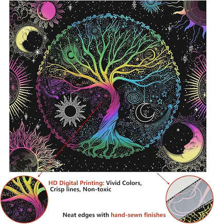 AACKart Blacklight Tapestry for Bedroom - Spiritual Tree of Life Wall Tapestry Glow in the Dark Wall Hanging 90.5 x 70.8 inches