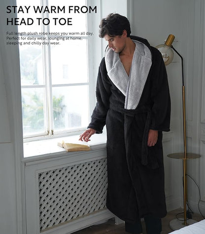 DAVID ARCHY Men's Soft Fleece Plush Robe Full Length Long Bathrobe
