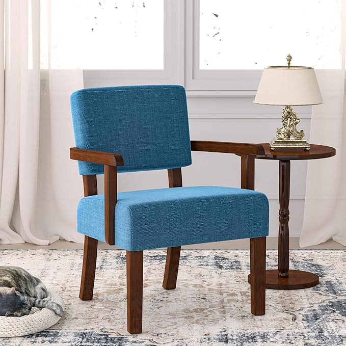 Accent Chair with Wood Frame, Arm Chairs Oversize with Soft Seat and Armrests for Living, Dining, Bed, Reading, and Waiting Rooms