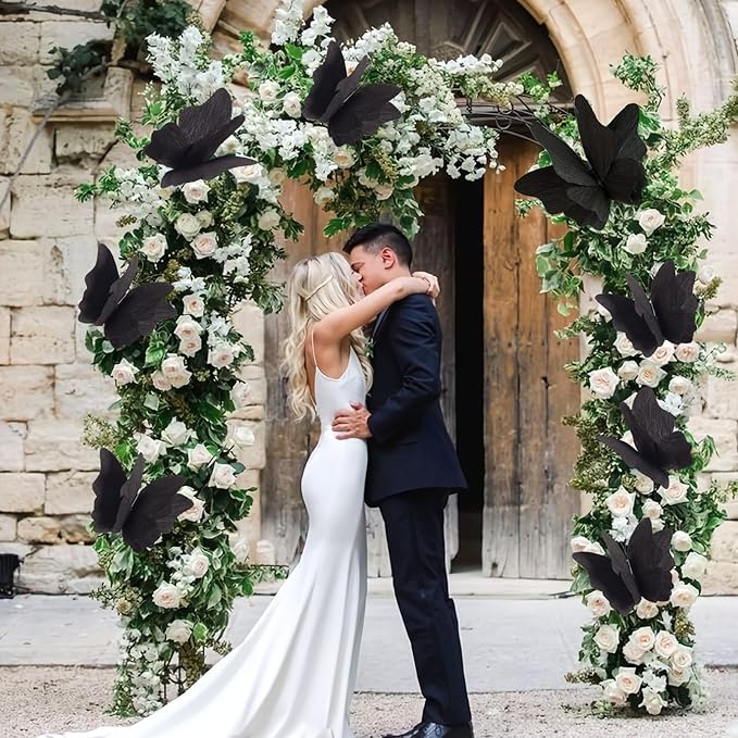 Party Butterfly Decorations, Black 3D Butterfly Birthday Decoration, 4 Pcs Crepe Paper Hanging Decor for Room, School, Black Theme, Flower Party for Garden, Dining Table Decor