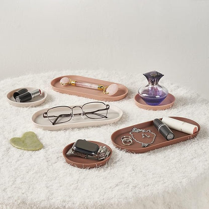 Blue Ginkgo Mini Silicone Trays – Set of 6 Easy-Clean Organizers for Bathroom, Kitchen, Desk, Vanity, and Cosmetics (Brown, Tan, Ivory)