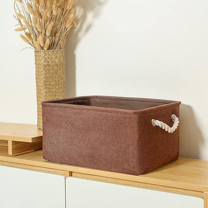 TheWarmHome Decorative Basket Rectangular Fabric Storage Bin Organizer Basket with Handles for Clothes Storage (Brown, Large-1Pack,15L*10.5W*8H)