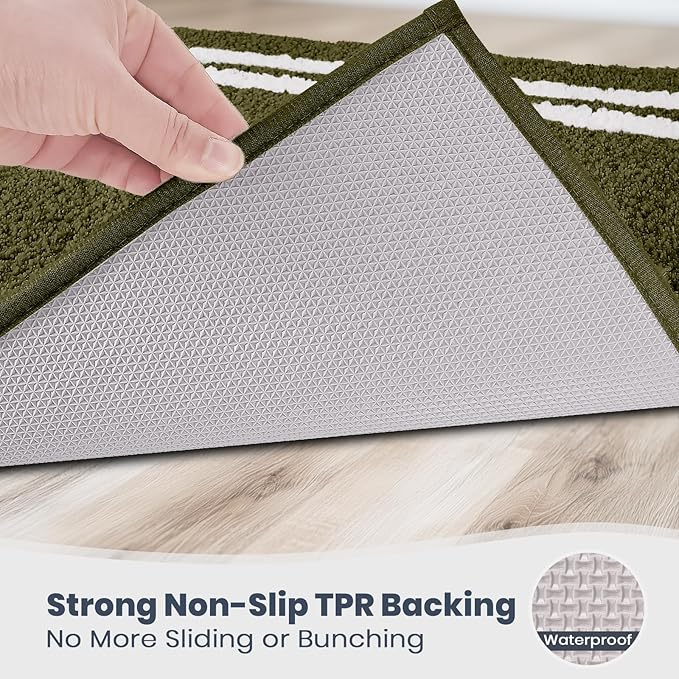 PURRUGS Bathroom Rug Non-Slip Machine Washable 20" x 30", Super Absorbent and Quick Dry Shaggy Microfiber Bath Mat, Extra Soft and Plush Bath Rug for Bathtub, Shower and Sink, Olive Green