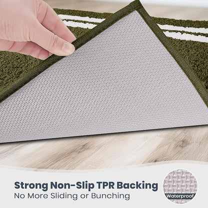 PURRUGS Bathroom Rug Non-Slip Machine Washable 20" x 24" U-Shaped, Super Absorbent and Quick Dry Shaggy Microfiber Bath Mat, Extra Soft and Plush Contour Rug for Toilet Base, Olive Green