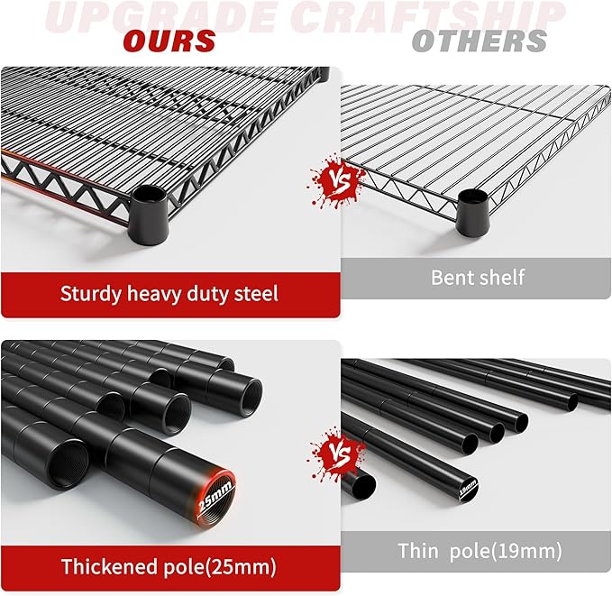 REIBII 60''W X 82.6" H Steel Heavy Duty Wire Shelving Unit with Wheels, 6-Tier Adjustable Storage Shelves 3598LBS Commercial Metal Shelves for Pantry, Garage, College Dorm School Industrial Shelving