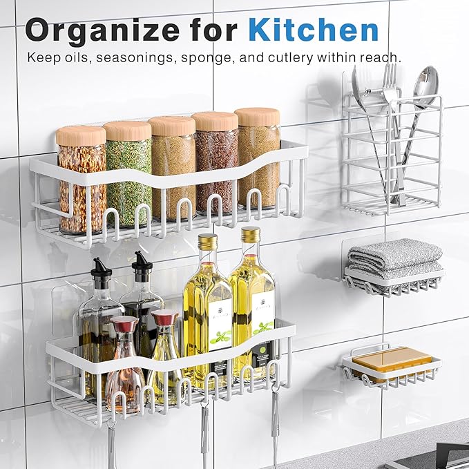 5-Pack Rustproof Stainless Steel Shower Caddy – No Drill Adhesive Bathroom Organizer with Large Capacity, Spacious Shower Shelves for Inside Shower, Kitchen & Home Decor Storage-XL Size