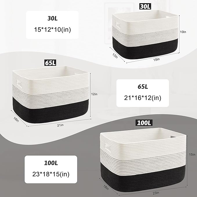 Blanket Basket,Rectangle Woven Baskets for Storage,100L Laundry Basket for Decorative Nursery Blanket,Toys,Dirty Clothes and Magazine in Shelves,Baby Room,and Living Room