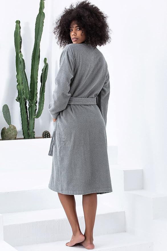 Organic Turkish Cotton Terry Hooded Kimono Bathrobe, Robe for Women