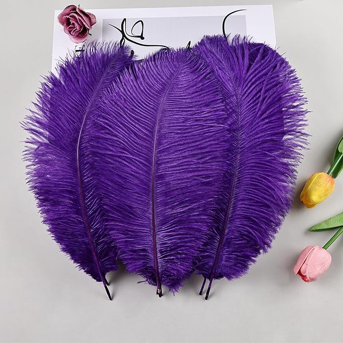 THARAHT Purple Ostrich Feathers 12pcs Natural Bulk 8-10Inch 20cm-25cm for Crafts Wedding Party Centerpieces Halloween and Home Decoration Feather