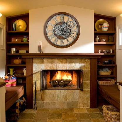 HOIBAI Clocks for Living Room Decor, Large Wall Clock 24 in (60cm) Clocks Wall Decor, Moving Gear Wall Clock, Farmhouse Vintage Industrial Oversized