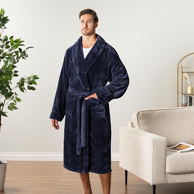 PAVILIA Mens Soft Robe, Plush Fluffy Fleece Bathrobe Men, Long Sherpa Shaggy Spa Robe