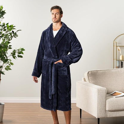 PAVILIA Mens Soft Robe, Plush Fluffy Fleece Bathrobe Men, Long Sherpa Shaggy Spa Robe