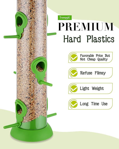 Bird Feeder Premium Hard Plastic for Wild Bird Feeders for Outdoors, Tube Bird Feeders for Outdoors Hanging,14 Inch 6 Port Lawn,Pack of 1