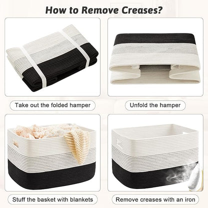 Blanket Basket,Rectangle Woven Baskets for Storage,65L Laundry Basket for Decorative Nursery Blanket,Toys,Dirty Clothes and Magazine in Shelves,Baby Room,and Living Room