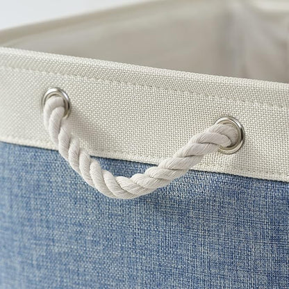TcaFmac Storage Bins for Organization - Large 3 Pack Canvas Storage Basket for Shelves with Handles, Collapsible Baskets for Organizing for Closet Dog Laundry (White & Blue16x12x8 inch)