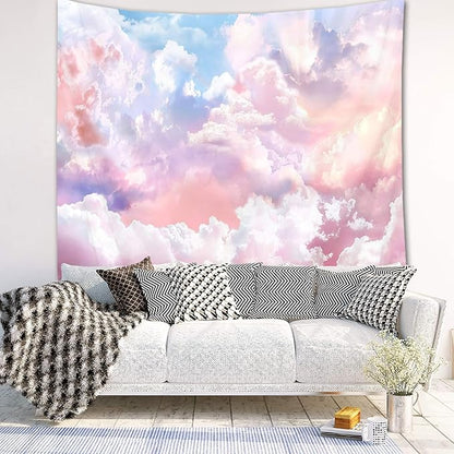 HVEST Pink Cloud Tapestry Colorful Abstract Clouds Natural Landscape Tapestries Wall Hanging for Bedroom Living Room Teen Dorm Indie Decor Poster Blanket,48x36 Inches