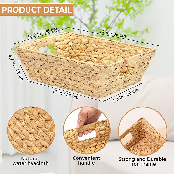 Set of 6 Snack Baskets, Wicker Snack Basket Organizer for Office, Small Wicker Baskets with Handles, (6 Medium Basket)