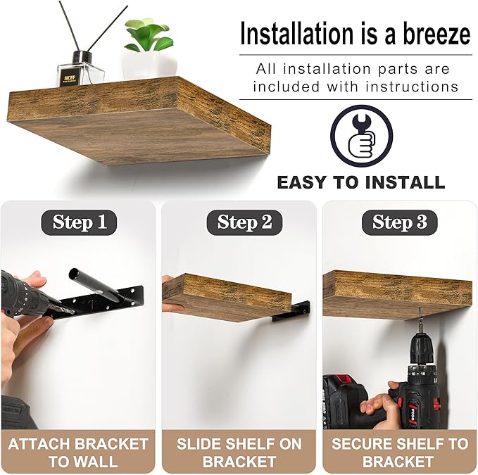 Sorbus Square Floating Shelf for Wall - 4 Small Shelves with Invisible Mounting Brackets for Living Room Decor, Bedroom, Bathroom Decor, Home & Kitchen - 9" Wall Shelf to Display Photos Trophies