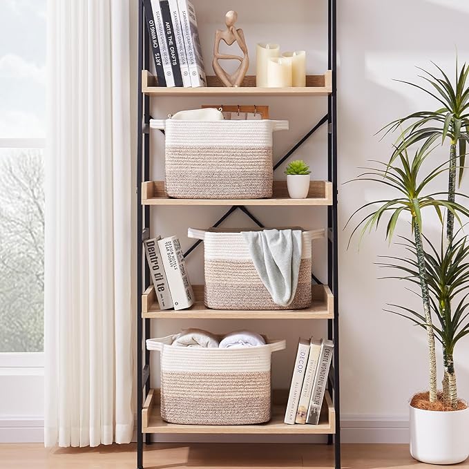 OIAHOMY Storage Basket, Woven Baskets for Storage, Cotton Rope Basket for toys,Towel Baskets for Bathroom - Pack of 3, Gradient Blue