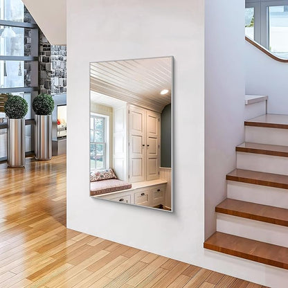 36x55 inch Bathroom Mirror, Silver Rectangle Mirror with Thin Metal Frame, Large Rectangular Wall Mirrors for Bathroom, Living Room, Big Mirror Hang Horizontal/Vertical