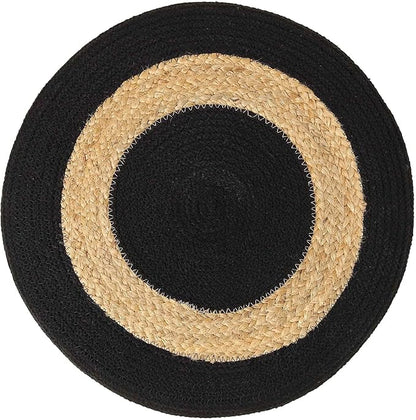 REDEARTH · Cylindrical Pouf Foot Stool Ottoman - Jute Braided Pouffe Poof Accent Sitting Footrest for The Living Room, Bedroom, Nursery, Patio, Lounge & Other Rooms (14.5”x14.5”x16”; Black Natural)