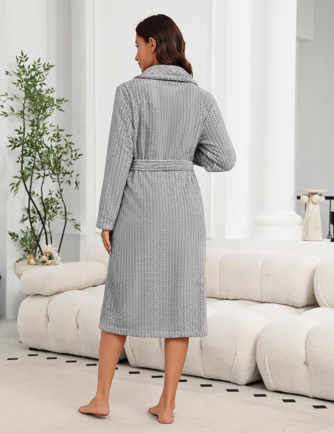 Ekouaer Women's Robe Plush Soft Long Bathrobe Cozy Warm Shawl Collar Spa Robe with Pockets