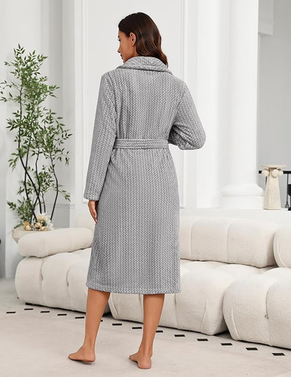 Ekouaer Women's Robe Plush Soft Long Bathrobe Cozy Warm Shawl Collar Spa Robe with Pockets