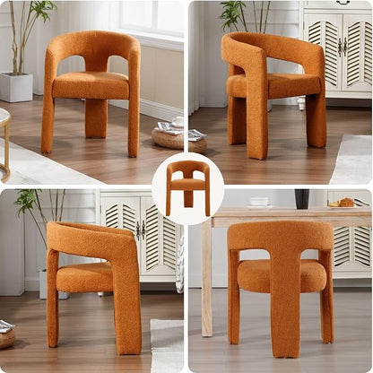 Orange Sherpa Dining Chairs Set of 4, Modern Barrel Dining Room Chairs Upholstered Faux Fur Accent Chair with Arms and Round Back for Living Room Kitchen Armchair No Assembly Needed