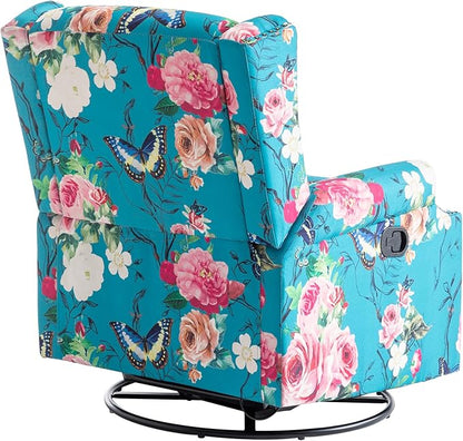 UIXE Swivel Rocker Manual Recliner Chair, Wingback Swivel Glider Fabric Nursery Reclining Sofa Chair, High Back Upholstered Arm Chair for Living Room Bedroom - Peacock Blue