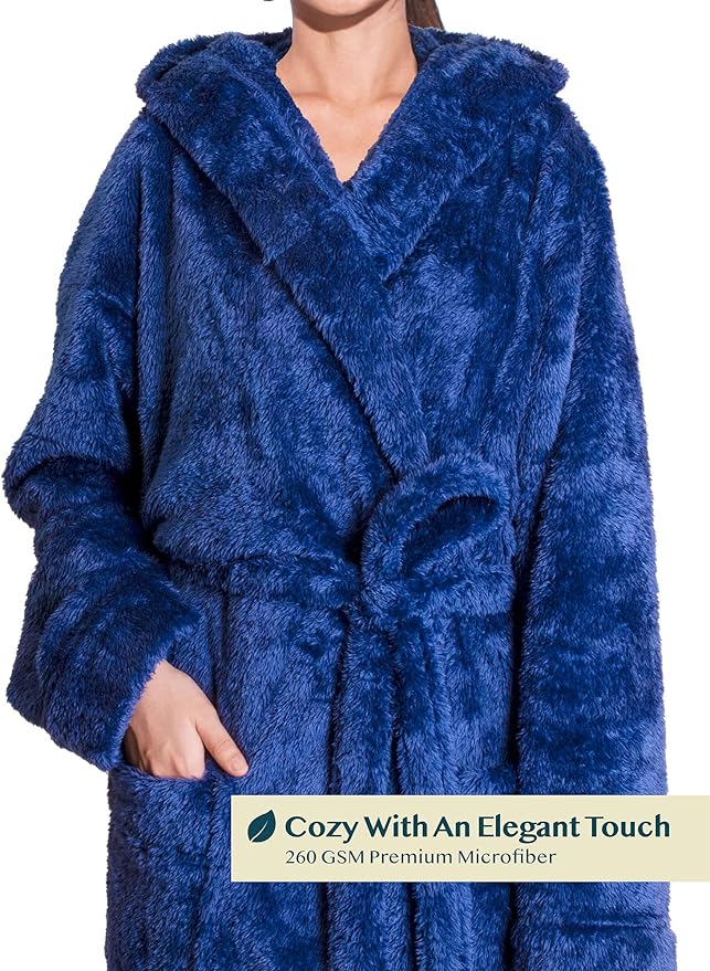 PAVILIA Women Hooded Plush Soft Robe | Fluffy Warm Fleece Sherpa Shaggy Bathrobe