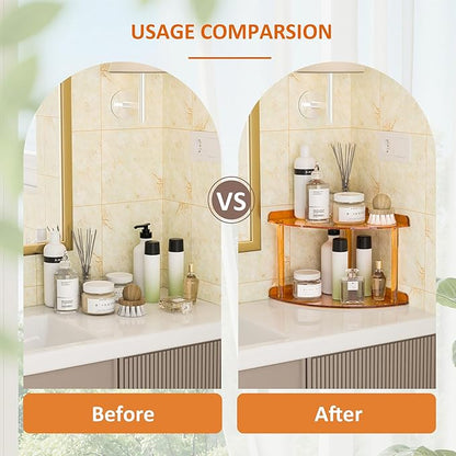 2 Tier Acrylic Corner Shelf Organizer Storage 9.5x9.5x8 Inch, Orange Countertop Corner Shelf for Bathroom, Kitchen, Bedroom, Office, Study Room