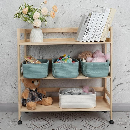 Small Woven Storage Baskets 12“X8”X5“ Decorative Rope Bins for Organizing Shelves, Closets, and Toys, Empty Gift Baskets, Cute Organizer Basket for Home and Office (green, regular)