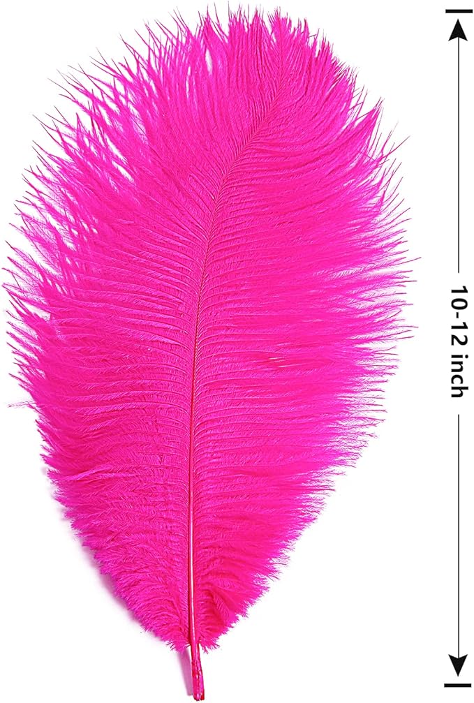 THARAHT Hot Pink Ostrich Feathers 24pcs Natural Bulk 10-12Inch 25cm-30cm for Crafts Wedding Party Centerpieces Easter Gatsbi and Home Decoration Feathers