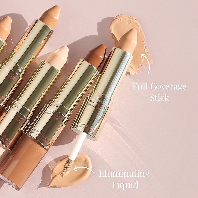 Wander Beauty Dualist Matte and Illuminating Concealer Makeup - Golden Tan - Dual-Ended Matte & Liquid Concealer Stick - Full Coverage Formula to Brighten, Firm & Hydrates Under Eyes - 0.28 fl oz
