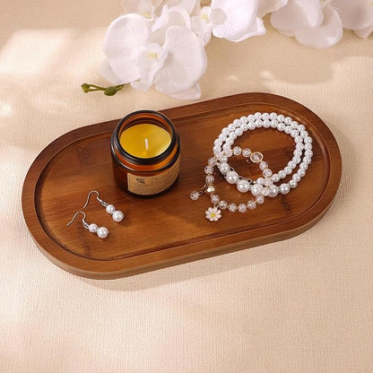 Bamboo Vanity Tray 11.4x6.3 inches, Decorative Vanity Tray for Bathroom Countertop Toilet Tank Farmhouse, Brown