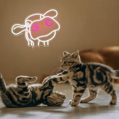 Cow Neon Sign Dimmable Tilted Cow Head LED Light Sign for Wall Decor USB Powered Funny Animal Neon Light for Farmhouse Bedroom Living Room Cafe Home Party Bar Animal Lovers (16.5 * 12.6 In)