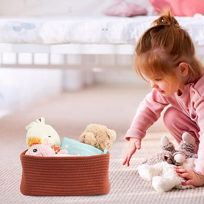 Small Woven Storage Baskets 12“X8”X5“ Decorative Rope Bins for Organizing Shelves, Closets, and Toys, Empty Gift Baskets, Cute Organizer Basket for Home and Office (rustic, regular)