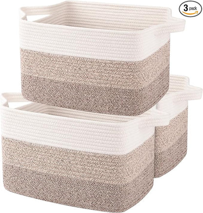 OIAHOMY Storage Basket, Woven Baskets for Storage, Cotton Rope Basket for toys,Towel Baskets for Bathroom - Pack of 3, Gradient Yellow
