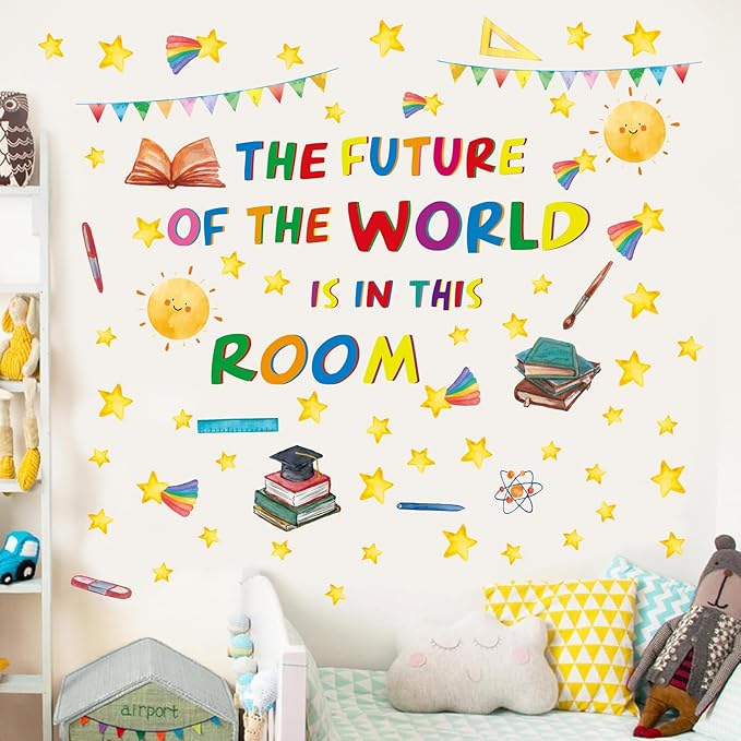 Colorful Inspirational Quote Wall Decals,The Future of The World is in This Room Stickers,Positive Classroom Wall Decals,Motivational Window Sticker for Classroom School Room Playroom Nursery