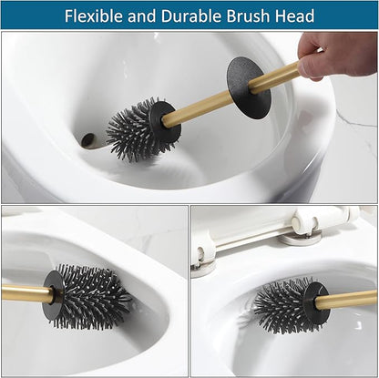 BVL Toilet Brush and Hoder Set Brushed Gold Freestanding for Bathroom
